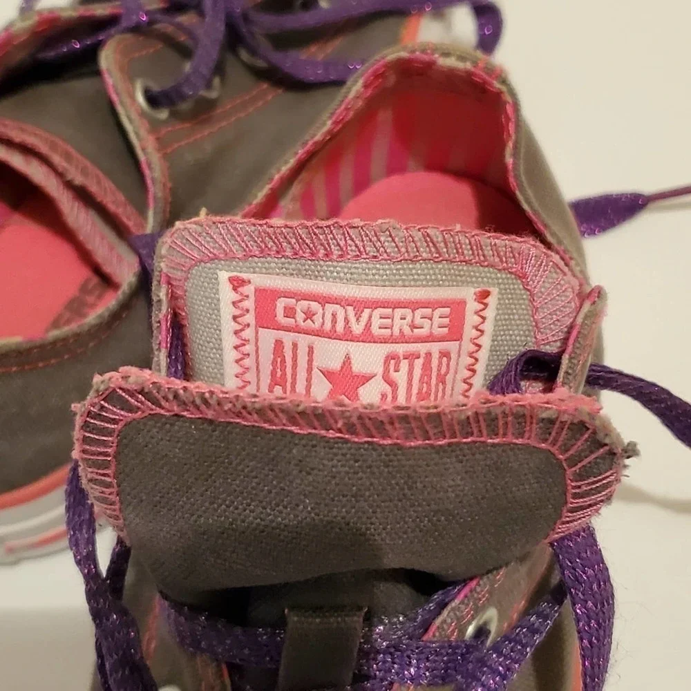 Converse All Star Sneakers Kid Size 2 Low Top Gray Pink Double Tongue